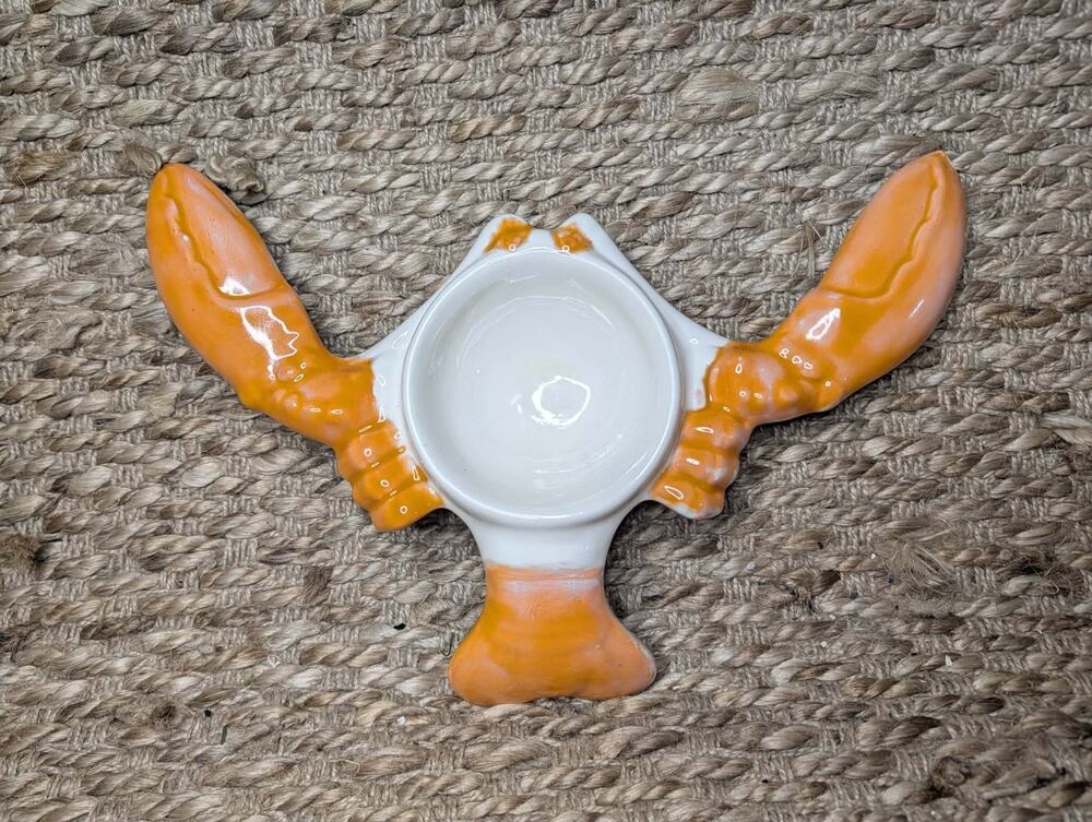 Ceramic Orange White Lobster Shaped Dipping Bowl Dish 13" Beach House Nautical